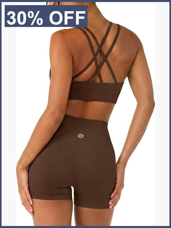 Tops - Workout Sets Strappy Sports Bra High Waisted Biker Shorts Tummy Control
